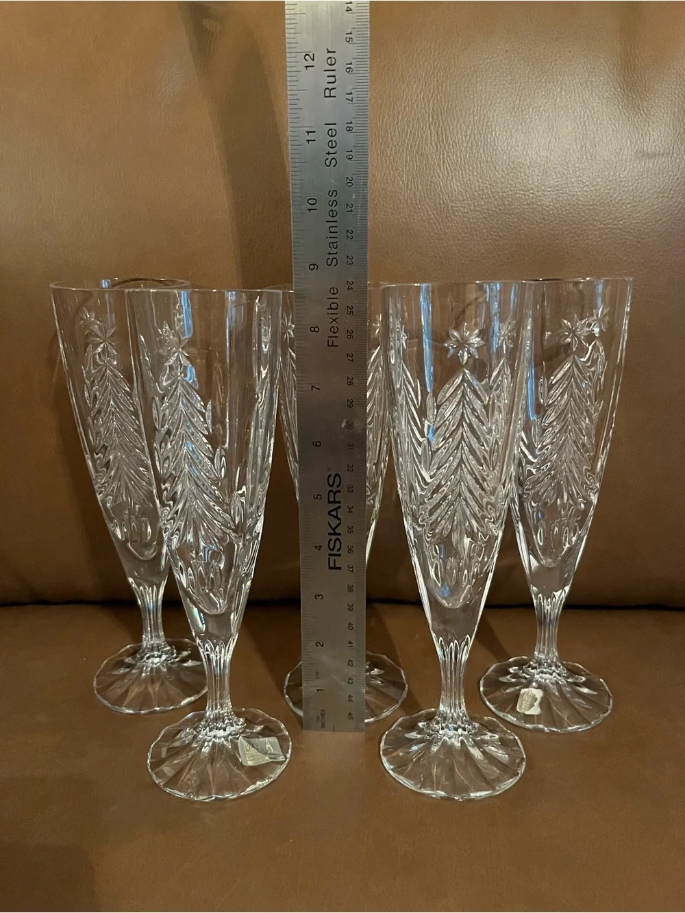 Mikasa Christmas Tree Clear  Cut Crystal Champagne Flutes - Set of 5